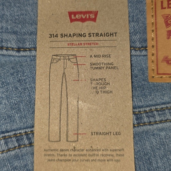 Levi 314 Shaping Straight Jeans Stretch Mid Rise Light Blue Denim 33x32 NWT - Picture 7 of 9